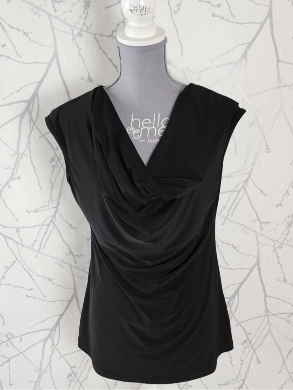 Abria Black Slinky Jersey Knit Cowl Neck Top